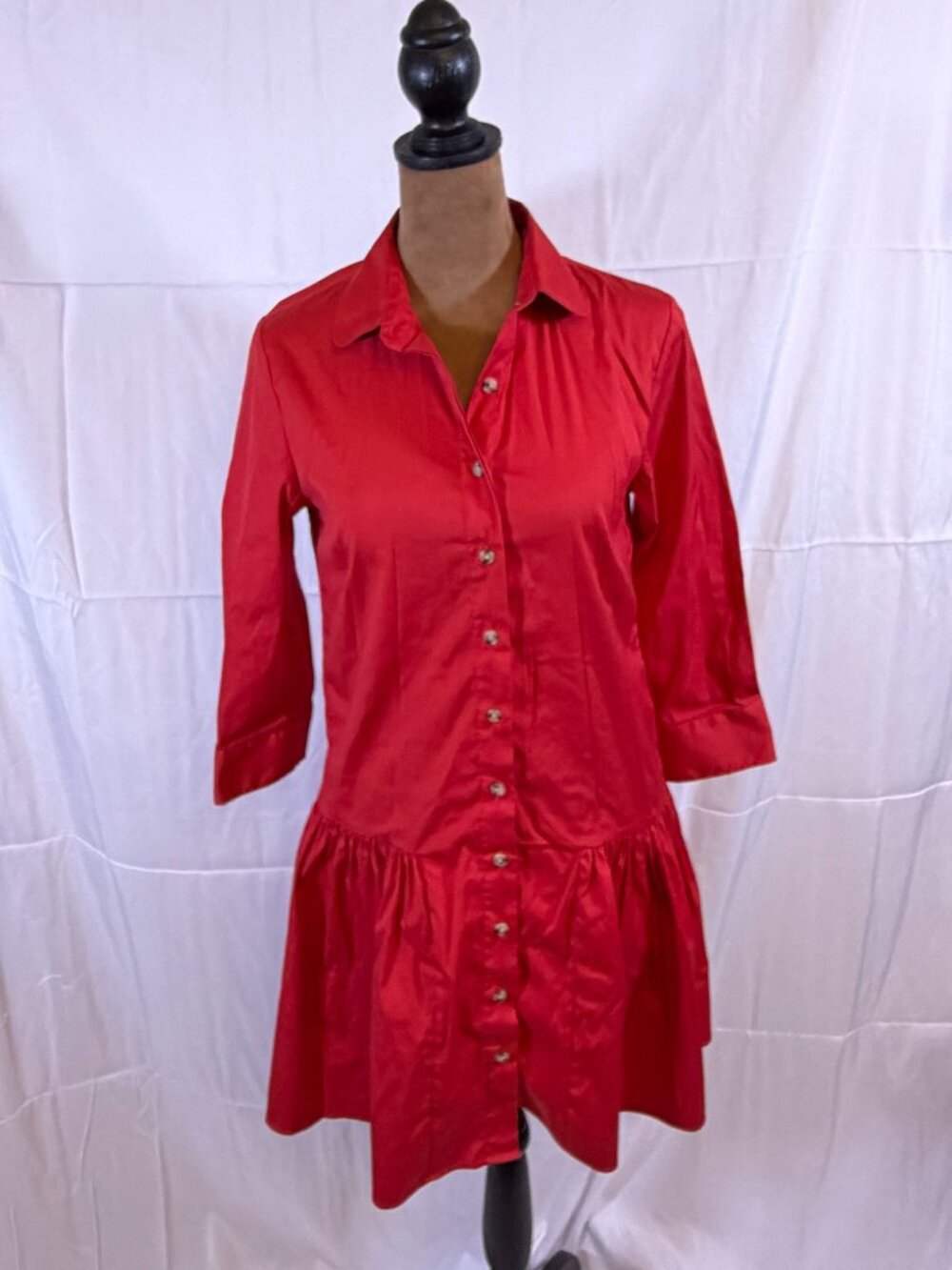 The Shirt Rochelle Behrens Red Drop Waist Dress XS Tiered Ruffle Hem
